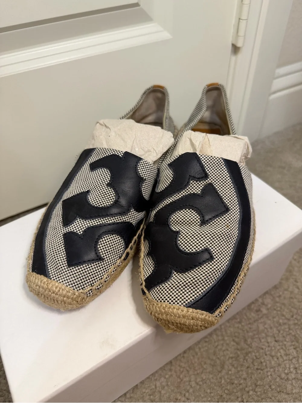 Tory Burch Black & White Logo Espadrilles - Kids
